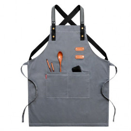 MIBRU Apron Barista Fabric With Comfort Pockets And Grey Expandable Straps