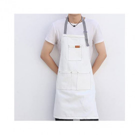 MIBRU Fabric Barista White Adjustable Denim Jean Aprons with 3 Pockets for Women Men Chef Barista Bartender Painter in Cooking K 2