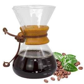 MIBRU Coffee Glass Drip Pot Wood Neck 400ML