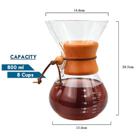 MIBRU Coffee Glass Drip Pot Wood Neck 800ML 2