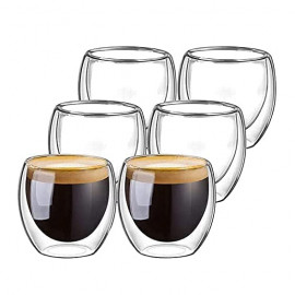 MIBRU Coffee Glass Vaccum Cup 150ML 6Pcs Set Double Wall Glass for Espresso Turkish Tea Arabic Coffee Glass