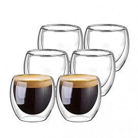 MIBRU Coffee Glass Vaccum Cup 80ML 6Pcs Set Double Wall Glass for Espresso Turkish Tea Arabic Coffee Glass 2