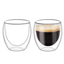 MIBRU Coffee Glass Vaccum Cup 80ML 2Pcs Set Double Wall Glass for Espresso Turkish Tea Arabic Coffee Glass 2