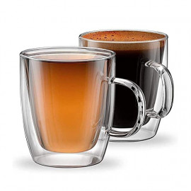 MIBRU Set of 2 Double Wall Insulated Glass Coffee Mugs for Espresso, Latte, Cappuccino, Thermo Glassware, Modena Collection 250m