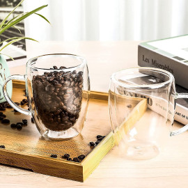 MIBRU Set of 2 Double Wall Insulated Glass Coffee Mugs for Espresso, Latte, Cappuccino, Thermo Glassware, Modena Collection 250m 2