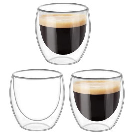 MIBRU Coffee Glass Vaccum Cup 250ML 3Pcs Set Double Wall Glass for Espresso Turkish Tea Arabic Coffee Glass