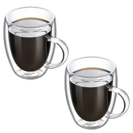 MIBRU Coffee Glass Vaccum Cup 350ML 2Pcs Set Double Wall Glass for Espresso Turkish Tea Arabic Coffee Glass