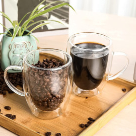 MIBRU Coffee Glass Vaccum Cup 350ML 2Pcs Set Double Wall Glass for Espresso Turkish Tea Arabic Coffee Glass 2