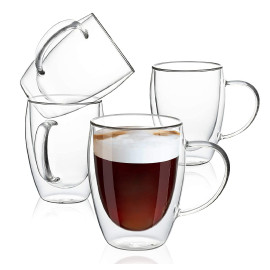 MIBRU Coffee Glass Vaccum Cup 350ML 4Pcs Set Double Wall Glass for Espresso Turkish Tea Arabic Coffee Glass 2