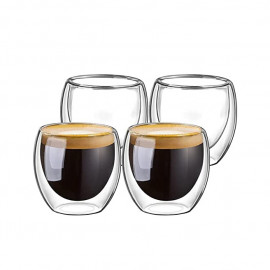 MIBRU Coffee Glass Vaccum Cup 150ML 4Pcs Set Double Wall Glass for Espresso Turkish Tea Arabic Coffee Glass