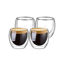 MIBRU Coffee Glass Vaccum Cup 250ML 4Pcs Set Double Wall Glass for Espresso Turkish Tea Arabic Coffee Glass