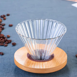 قمع تقطير V60 زجاجي بحلقة خشبية من ميبرو مقاس 02 2