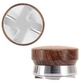MIBRU Coffee Distributor, 58mm Coffee Tamper Base with Wooden Handle 4 Blades, Adjustable Height Coffee Leveler Tool