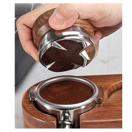 MIBRU Coffee Distributor, 58mm Coffee Tamper Base with Wooden Handle 4 Blades, Adjustable Height Coffee Leveler Tool 2