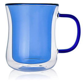 MIBRU Coffee Color Vaccum Glass Handle Cup 300ML Blue