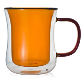 MIBRU Coffee Color Vaccum Glass Handle Cup 300ML Orange