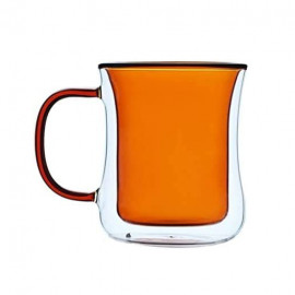 MIBRU Coffee Color Vaccum Glass Handle Cup 300ML Orange 2