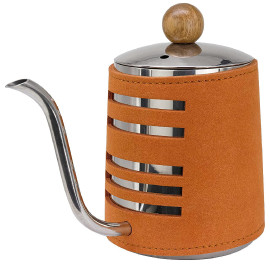 MIBRU Manual drip kettle with leather Wrap 600ml Silver Orange Stainless steel hand filter jug with leather handle