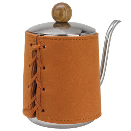 MIBRU Manual drip kettle with leather Wrap 600ml Silver Orange Stainless steel hand filter jug with leather handle 2