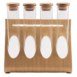 MIBRU Coffee 4PCS Glass Container Set With Base Wooden Coffee bean bean display stand wooden rack Holder Storage bean coffee bea