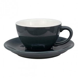 MIBRU Ceramic Coffee Cup With Plate Perfect for Single or Double Espresso Cappuccino Latte and Tea Grey 150ml