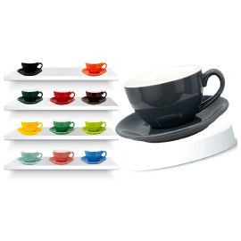 MIBRU Ceramic Coffee Cup With Plate Perfect for Single or Double Espresso Cappuccino Latte and Tea Grey 150ml 2