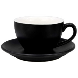 MIBRU Ceramic Coffee Cup With Plate Perfect for Single or Double Espresso Cappuccino Latte and Tea Black 150ml