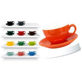 MIBRU Ceramic Coffee Cup With Plate Perfect for Single or Double Espresso Cappuccino Latte and Tea Orange 150ml 2