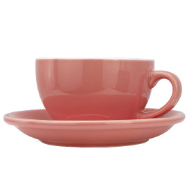 MIBRU Ceramic Coffee Cup With Plate Perfect for Single or Double Espresso Cappuccino Latte and Tea Pink 150ml 2