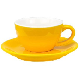 MIBRU Ceramic Coffee Cup With Plate Perfect for Single or Double Espresso Cappuccino Latte and Tea Yellow 150ml