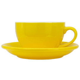 MIBRU Ceramic Coffee Cup With Plate Perfect for Single or Double Espresso Cappuccino Latte and Tea Yellow 150ml 2