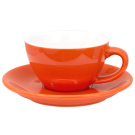 MIBRU Ceramic Coffee Cup With Plate Perfect for Single or Double Espresso Cappuccino Latte and Tea Orange 250ml