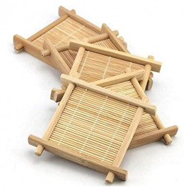 MIBRU Coffee Cup Mat Set Wooden 6 PCS With Base 2