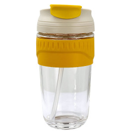 Buy Coffee Glass Cup Rubber Holder 350ML (Yellow) in Saudi
