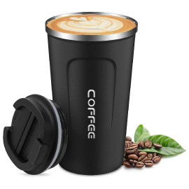 Stainless steel portable coffee cup suitable for coffee and cappuccino Black 380ml