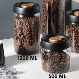 MIBRU Glass Canister with Pump Vacuum Lids 1200ml for Coffee Beans, Ground Coffee, Tea Leaves, Snacks for Fresh Keeping 2
