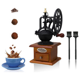 Manual Coffee Grinder Retro Style Wooden Vintage Style Rotating Grain Hand With Cleaning Brush