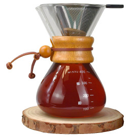 Coffee drip pot wooden neck 400ml with ss filter