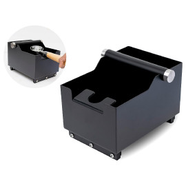 Coffee espresso knock box and tamping base stainless steel black 20x17x15cm