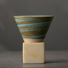Coffee ceramic cup with holder blue 150 ml