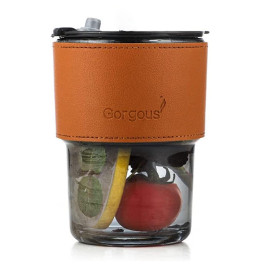 Coffee cup with straw leather holder black 450ml