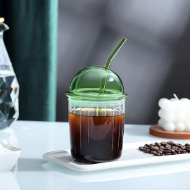 Cold drinks glass cup with straw Green 2