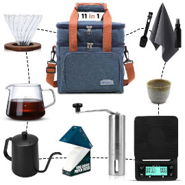 Coffee set for v60 drip coffee 11-in-1 with blue bag from mibru