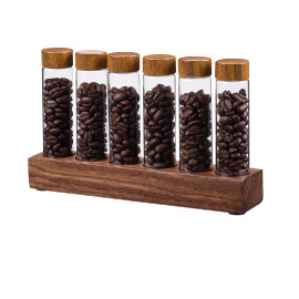 Coffee single dose bottles set 6pcs with wood base