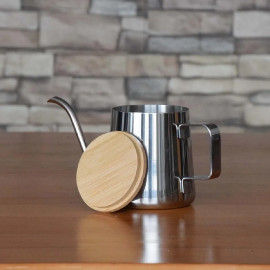 350ml Coffee Kettle - Silver - Stainless Steel & Bamboo 2