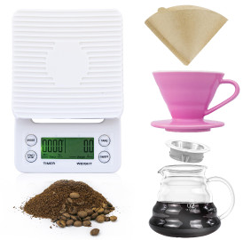 V60 Coffee Machine Drip Brew Set Contains 4 pieces With Scale pink