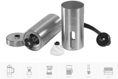 Portable Manual Coffee Grinder Conical Burr Mill Brushed Stainless Steel 2