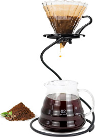 طقم تقطير V60 زجاجي مع حامل معدني وفلتر من ميبرو قهوة وقمع زجاجي