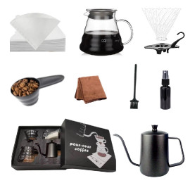 DOPPIO 13 Pcs V60 Pour Over Coffee Maker Dripper Set, Server Pot , V60 Glass Dripper, Scale for Home Office