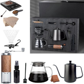 DOPPIO 13 Pcs V60 Pour Over Coffee Maker Dripper Set, Server Pot , V60 Glass Dripper, Scale for Home Office